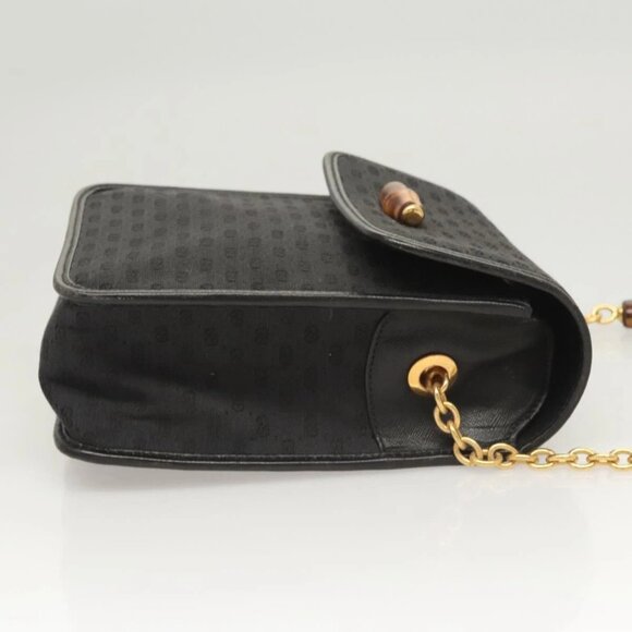 GUCCI Micro GG Canvas Bamboo Shoulder Bag PVC Black Gold Auth sw753 - Picture 5 of 15